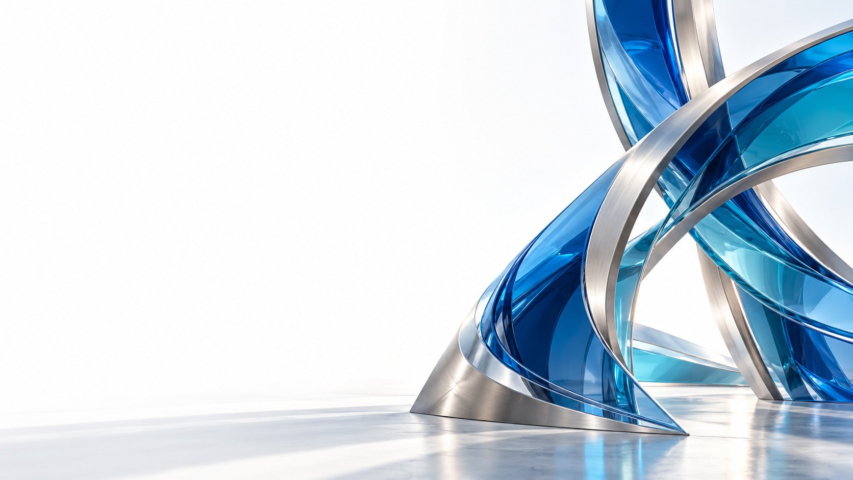 Estructura abstracta en azul y turquesa que representa la conexión entre tecnología y negocio.